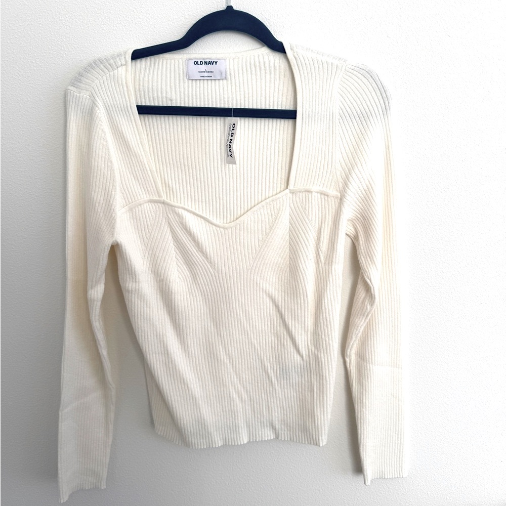 NWT | White Ribbed Sweetheart Sweater - Picture 2 of 4